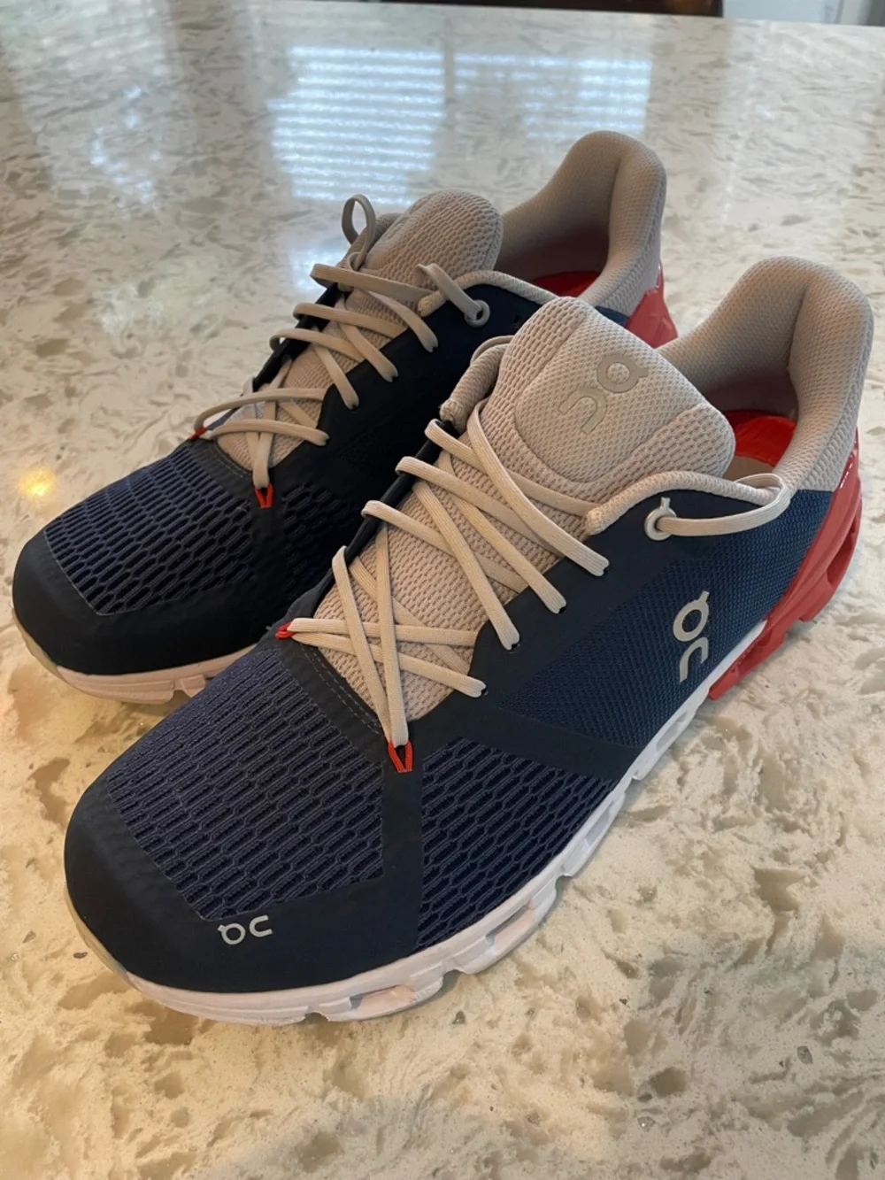 On Running Men’s Cloudflyer Shoes - Navy/Gray/Red-orange - Picture 3 of 9